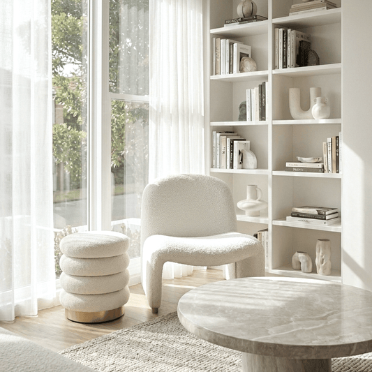 Haven Curved Boucle Armchair – Sculptural White | Luxury home decor and furniture by Home Decor & Co