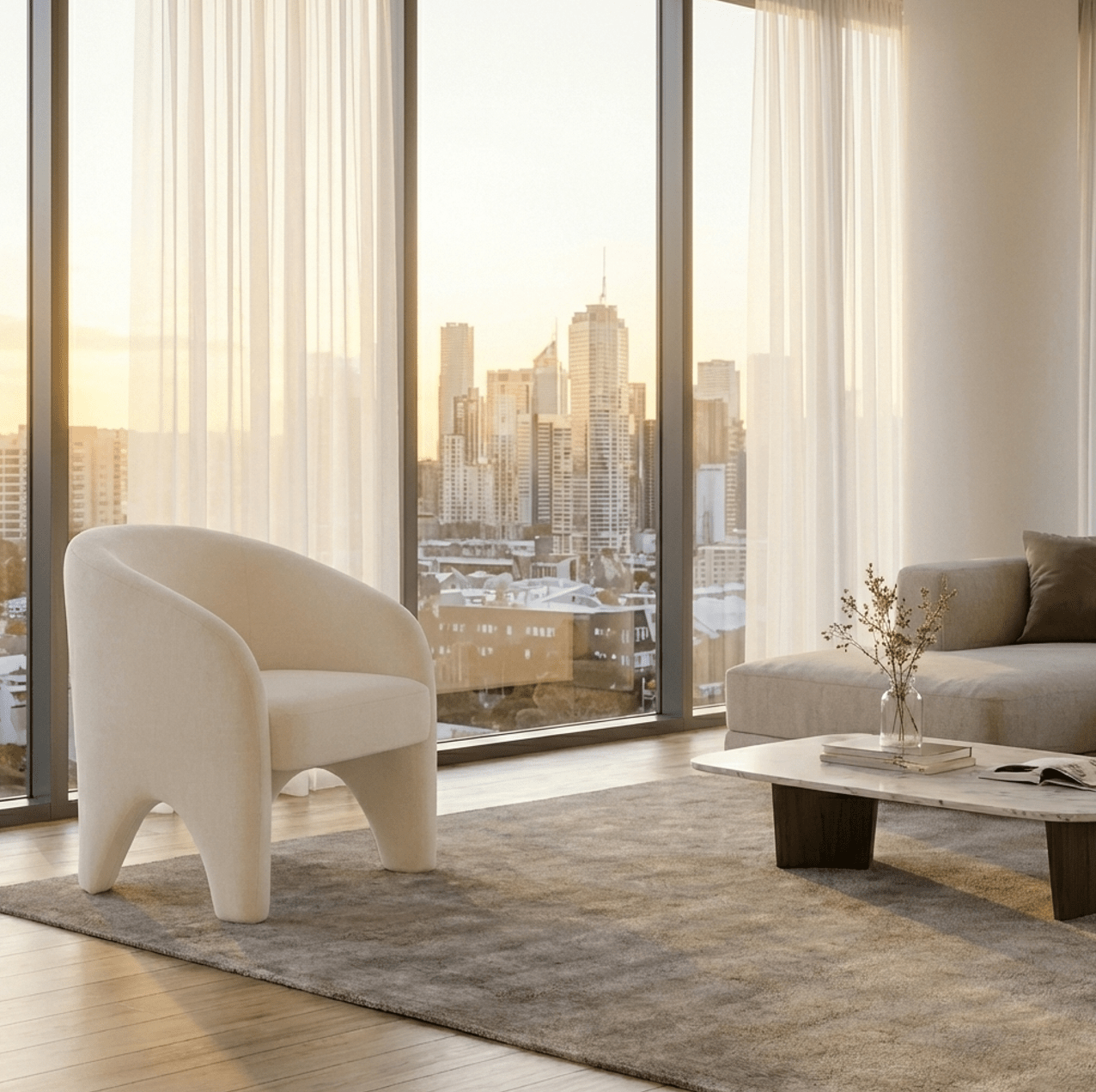Nova Sculptural Accent Chair – White Chenille | Luxury home decor and furniture by Home Decor & Co