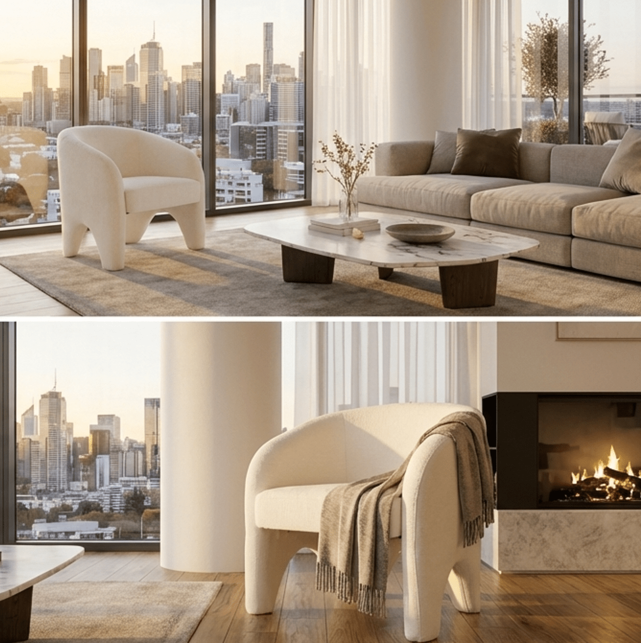 Nova Sculptural Accent Chair – White Chenille | Luxury home decor and furniture by Home Decor & Co