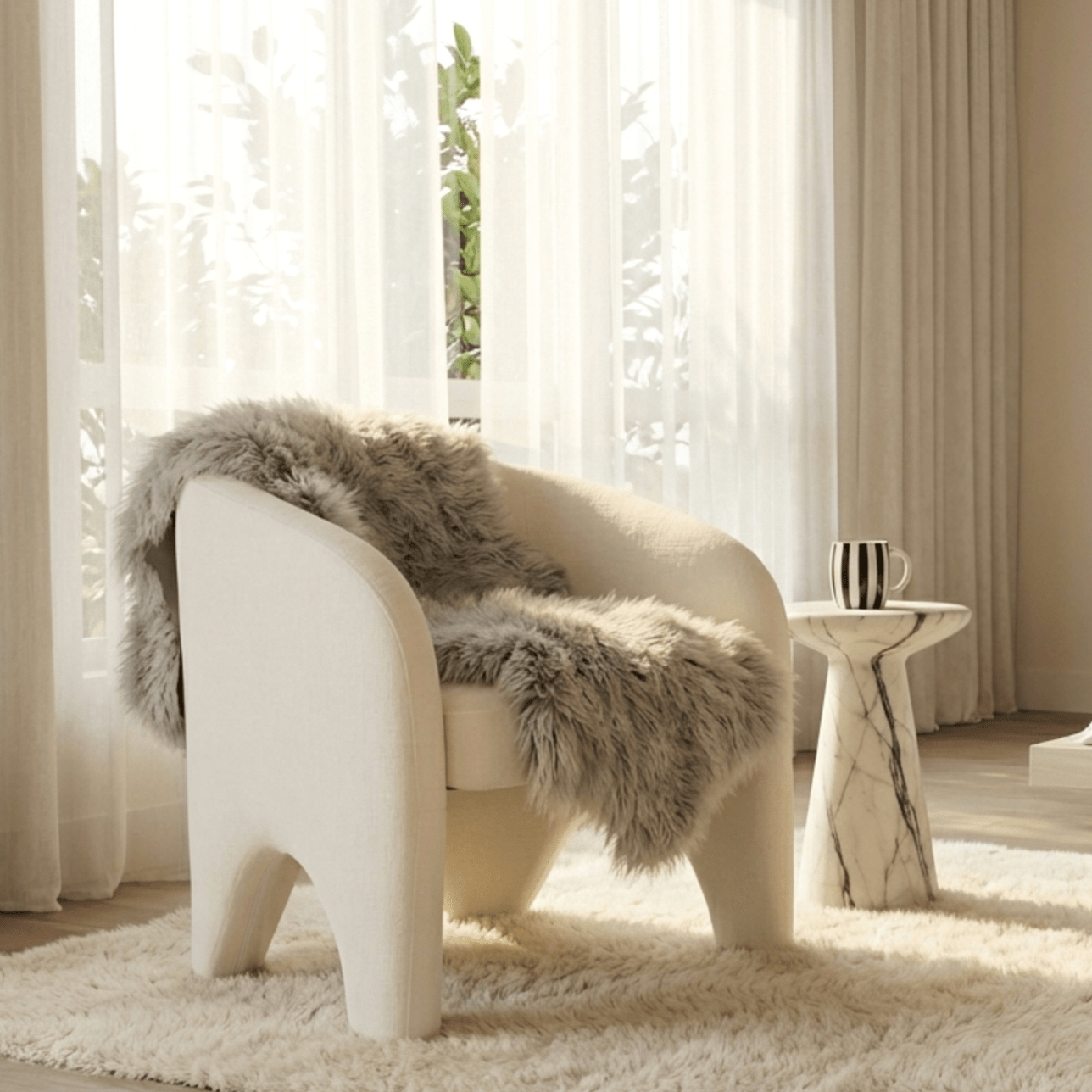 Nova Sculptural Accent Chair – White Chenille | Luxury home decor and furniture by Home Decor & Co