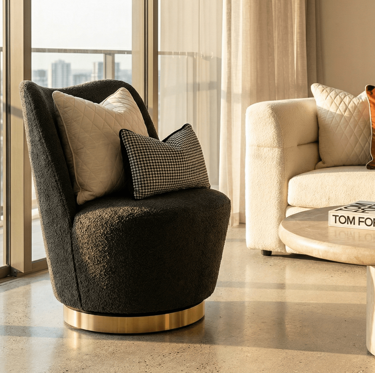 Chateau Swivel Accent Chair - Charcoal Boucle | Luxury home decor and furniture by Home Decor & Co