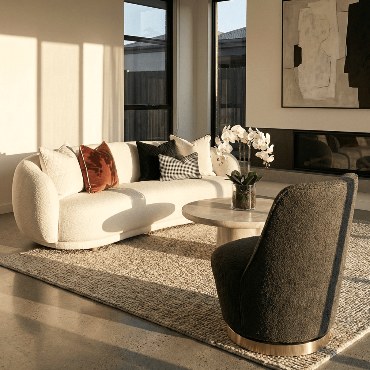 Chateau Swivel Accent Chair - Charcoal Boucle | Luxury home decor and furniture by Home Decor & Co