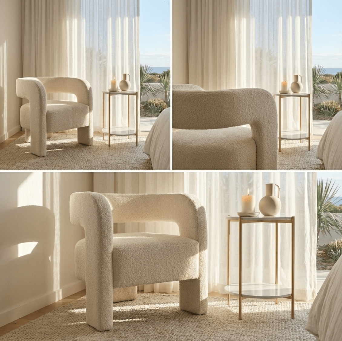 Portia Boucle Arm Chair - Off White | Luxury home decor and furniture by Home Decor & Co