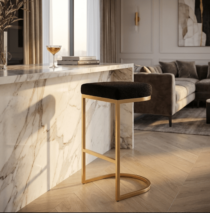 Royale Black Boucle Kitchen Bar Stool | Luxury home decor and furniture by Home Decor & Co