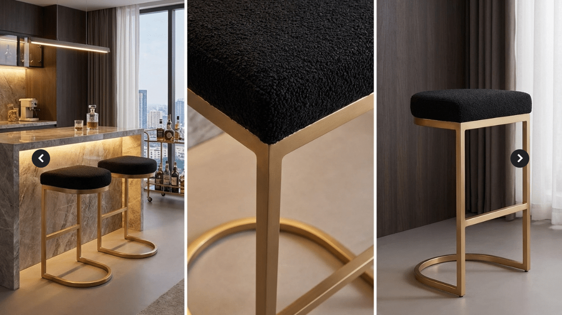 Royale Black Boucle Kitchen Bar Stool | Luxury home decor and furniture by Home Decor & Co
