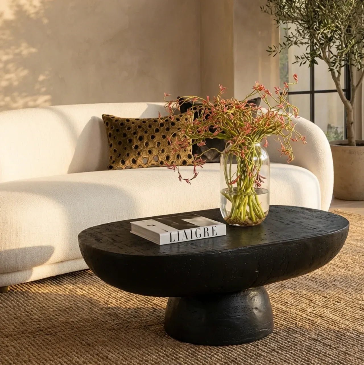 Korra Sculptural Black Stone Coffee Table | Luxury home decor and furniture by Home Decor & Co