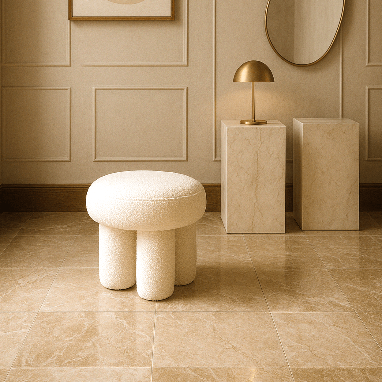 Bentley Boucle Ottoman – White | Luxury home decor and furniture by Home Decor & Co