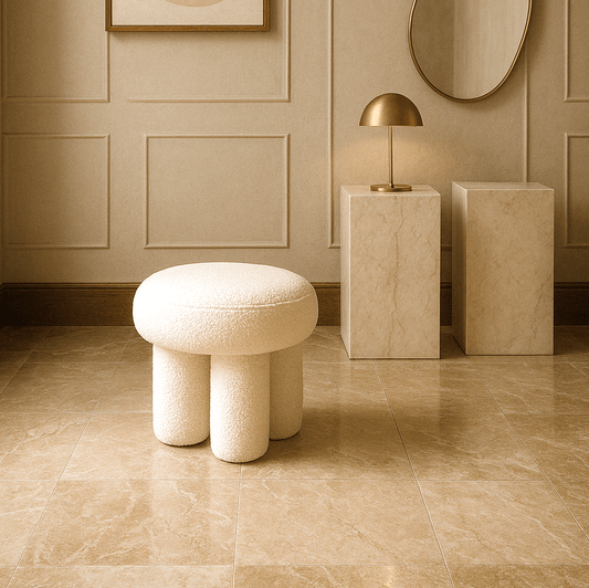 Bentley Boucle Ottoman – White | Luxury home decor and furniture by Home Decor & Co