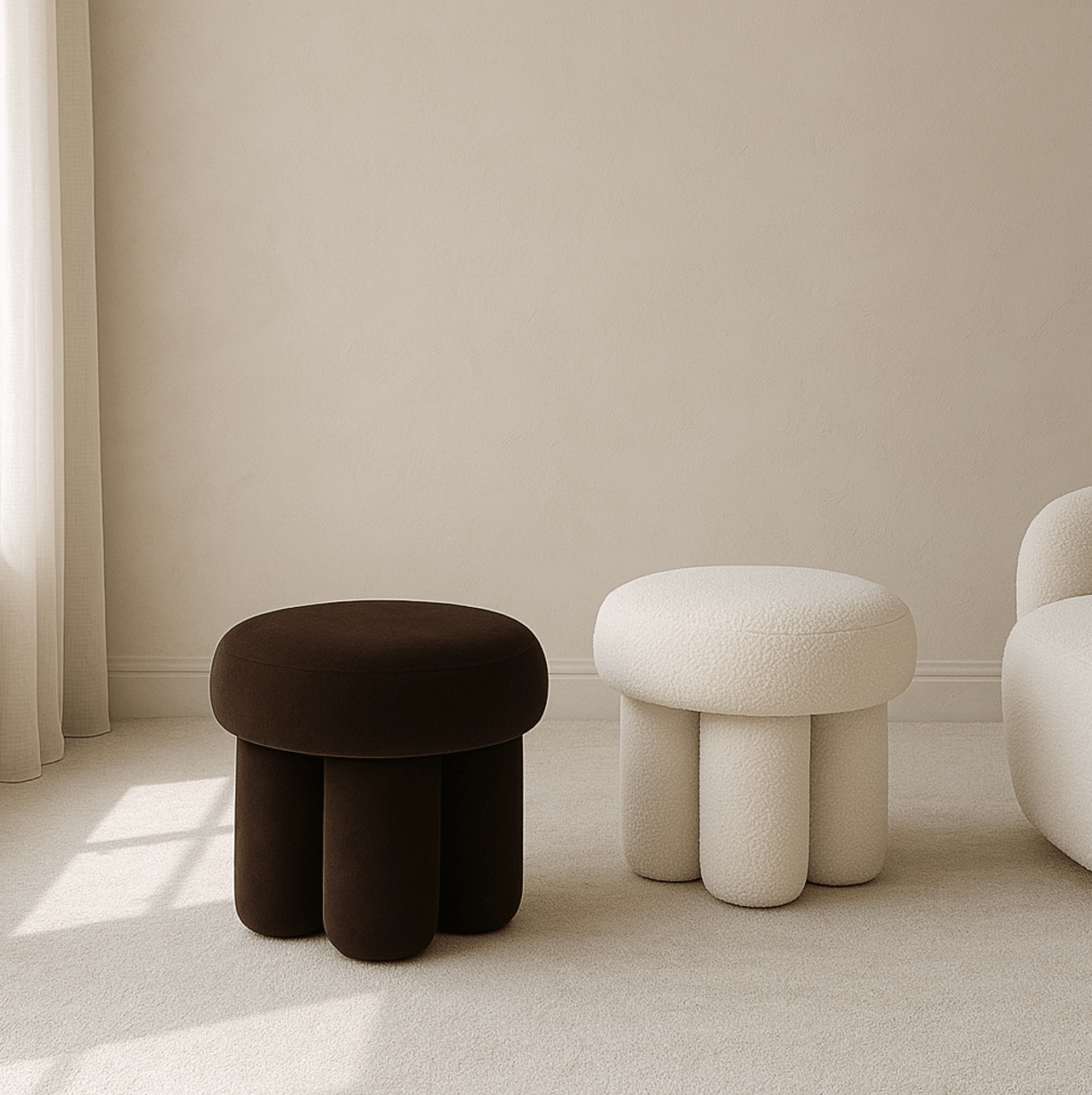 Bentley Boucle Ottoman – White | Luxury home decor and furniture by Home Decor & Co