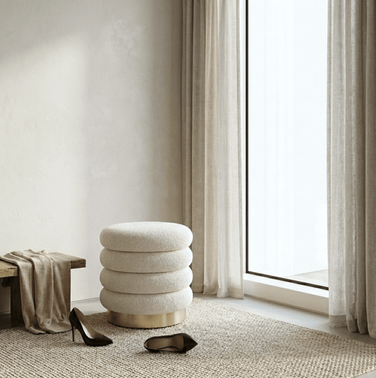 Roma Round Milan Ottoman / Footstool – Off White | Luxury home decor and furniture by Home Decor & Co