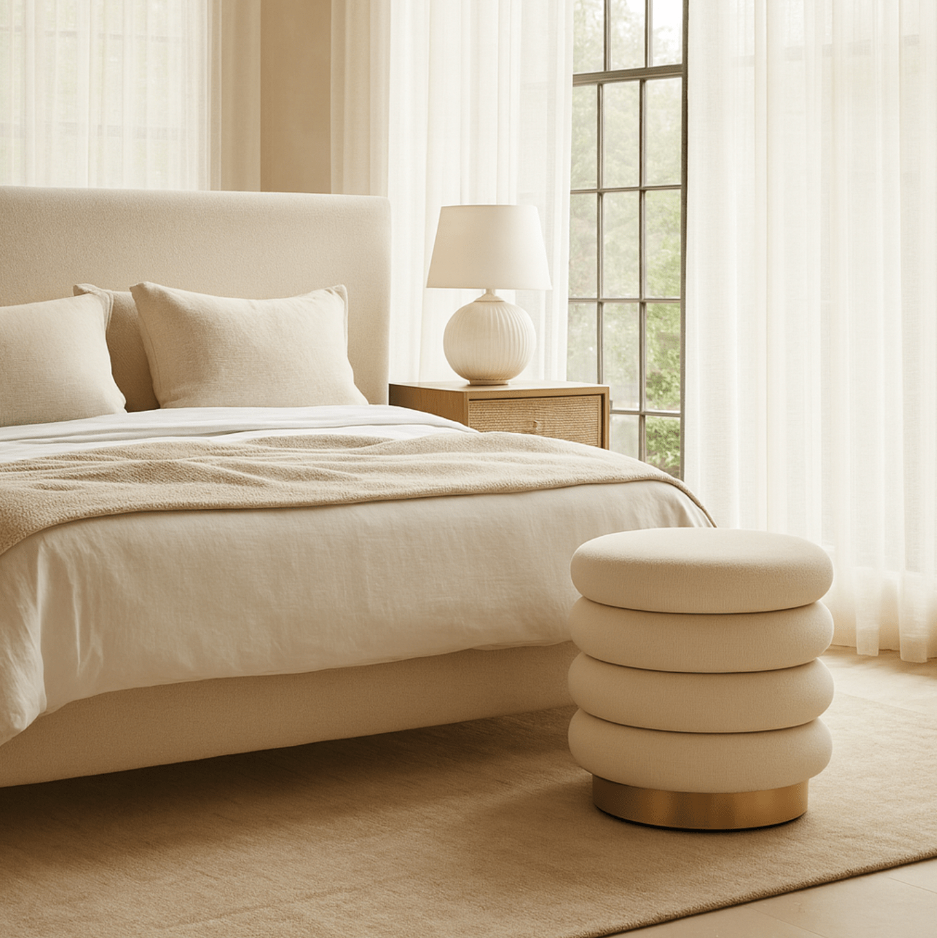 Roma Round Milan Ottoman / Footstool – Off White | Luxury home decor and furniture by Home Decor & Co