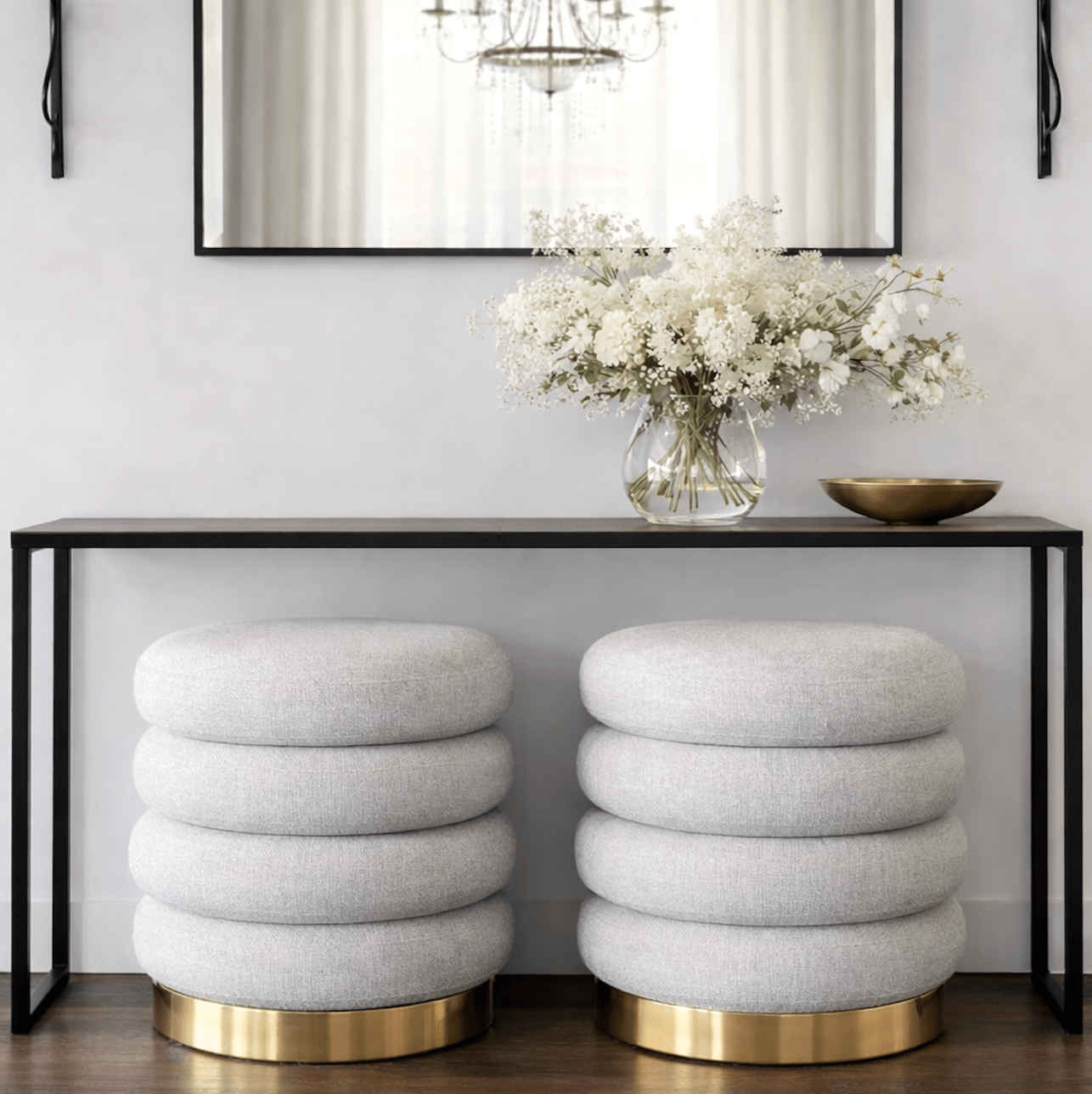 Roma Round Tweed Ottoman / Footstool – Light Grey | Luxury home decor and furniture by Home Decor & Co