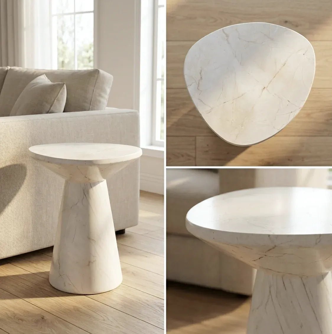 Veneta Stone Side Table - Calacatta Ivory Finish | Luxury home decor and furniture by Home Decor & Co