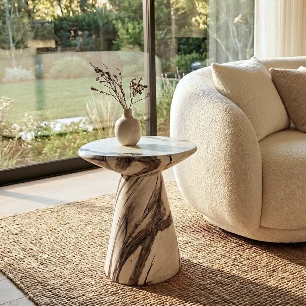 Veneta Stone Side Table - Panda Marble Finish | Luxury home decor and furniture by Home Decor & Co