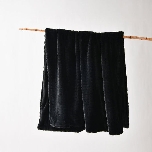 Bianca Tambar Black Faux Fur Throw Rug 130 x 170 cm | Luxury home decor and furniture by Home Decor & Co